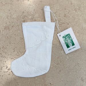 White Embroidered Linen Mini Stocking
